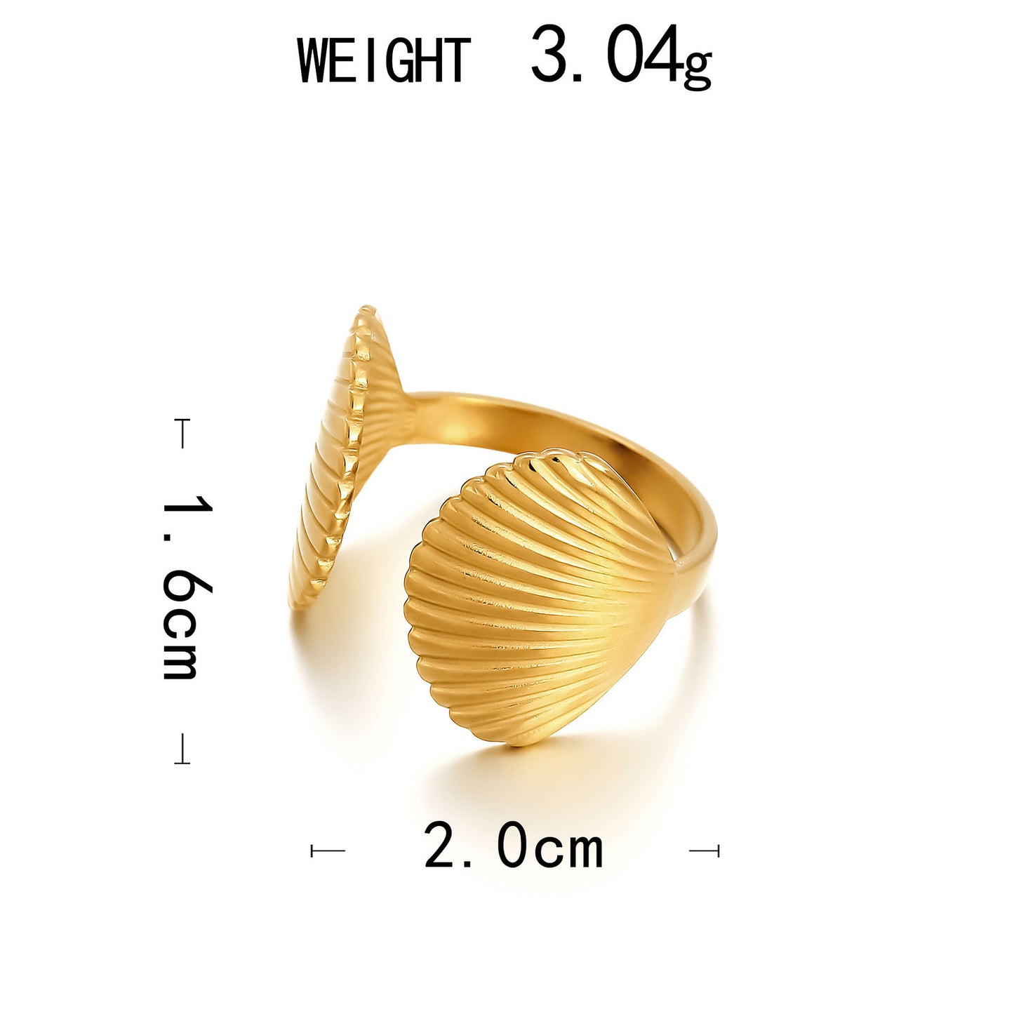 Starfish Shell Heart Open Ring – 18K Gold Plated Steel – view 2