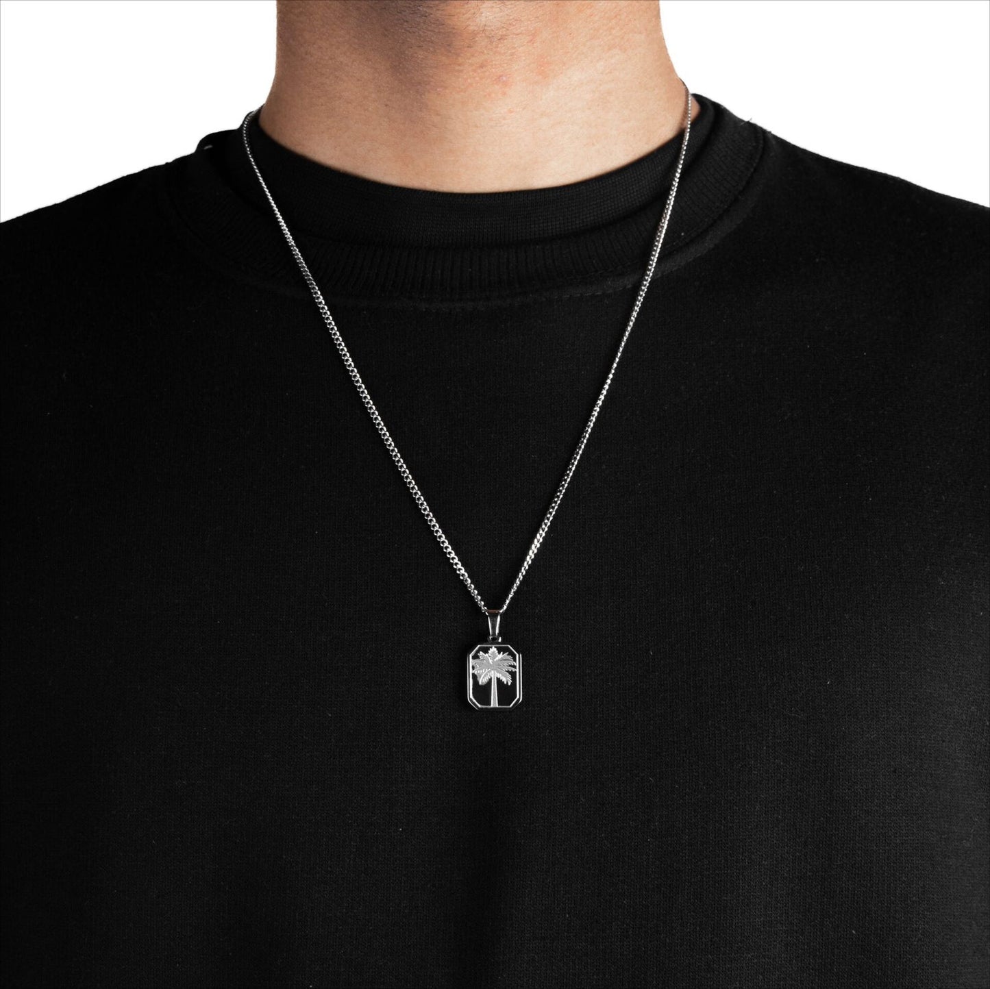 Men's Titanium Steel Palm Leaf Square Dog Tag Pendant Necklace – view 6