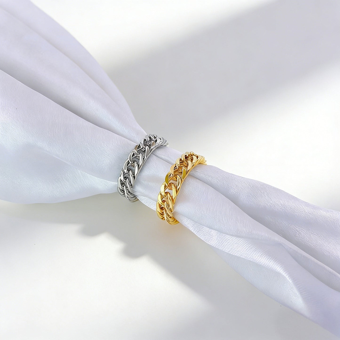 Chain Couple Rings – 18K Gold Plated Titanium Steel, Unisex – view 2