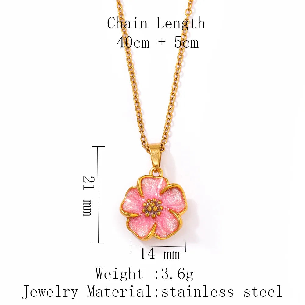 Stainless Steel Multi-colored Dripping Oil Flower Pendant Necklace Earrings – view 9