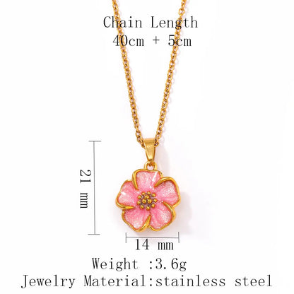 Stainless Steel Multi-colored Dripping Oil Flower Pendant Necklace Earrings – view 9