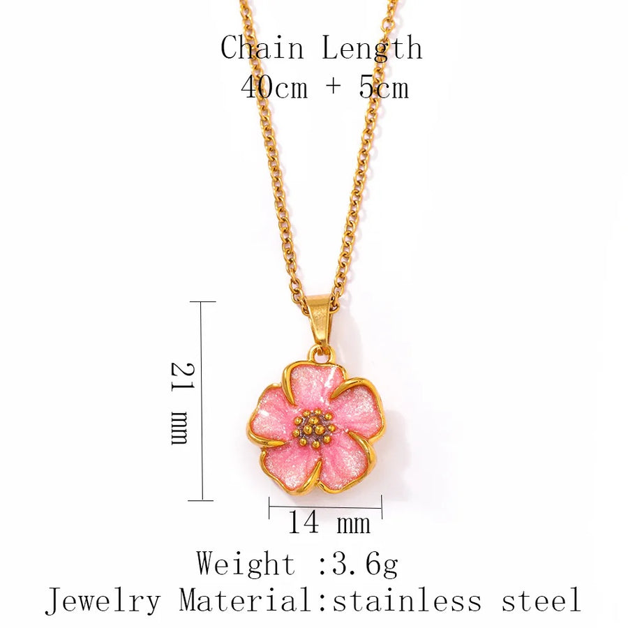 Stainless Steel Multi-colored Dripping Oil Flower Pendant Necklace Earrings – view 9