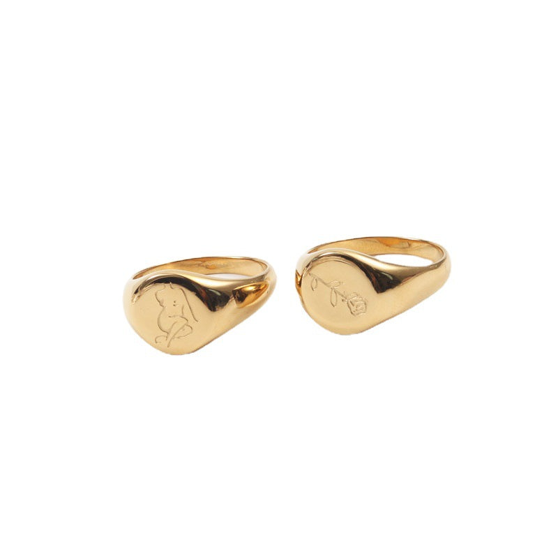 Signet Ring Design Gold Titanium Steel Gold Plated – view 8