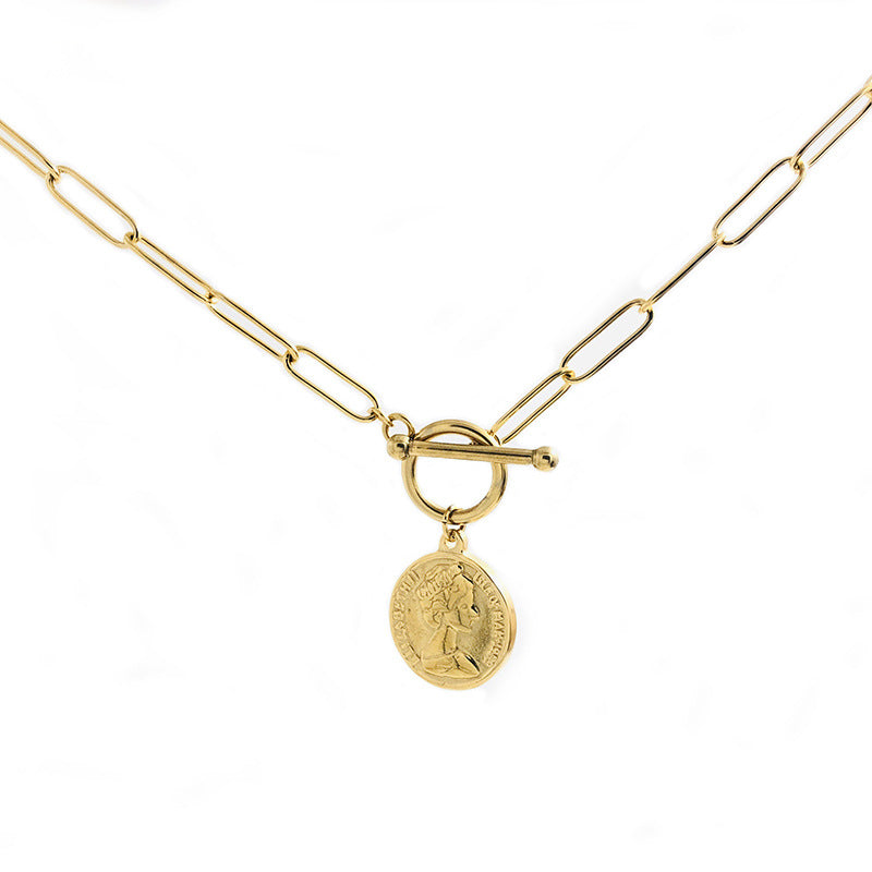 Electroplated 18K Gold Coin Titanium Steel Necklace OT Buckle Necklace – view 5