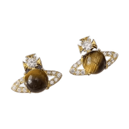Saturn Stud Earrings — Natural Tiger's Eye