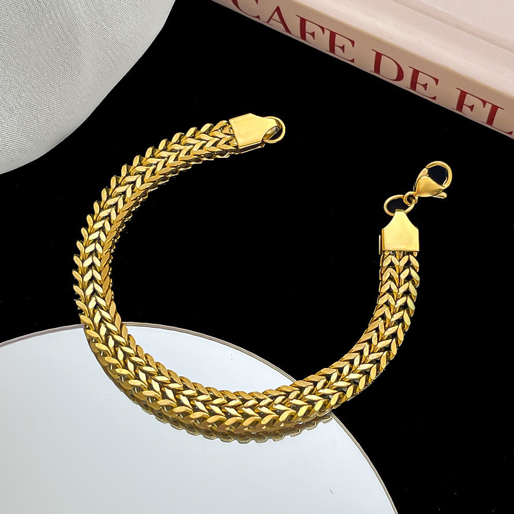 Thick Hemp Flower Chain Bracelet – 18K Gold Titanium Steel – view 5