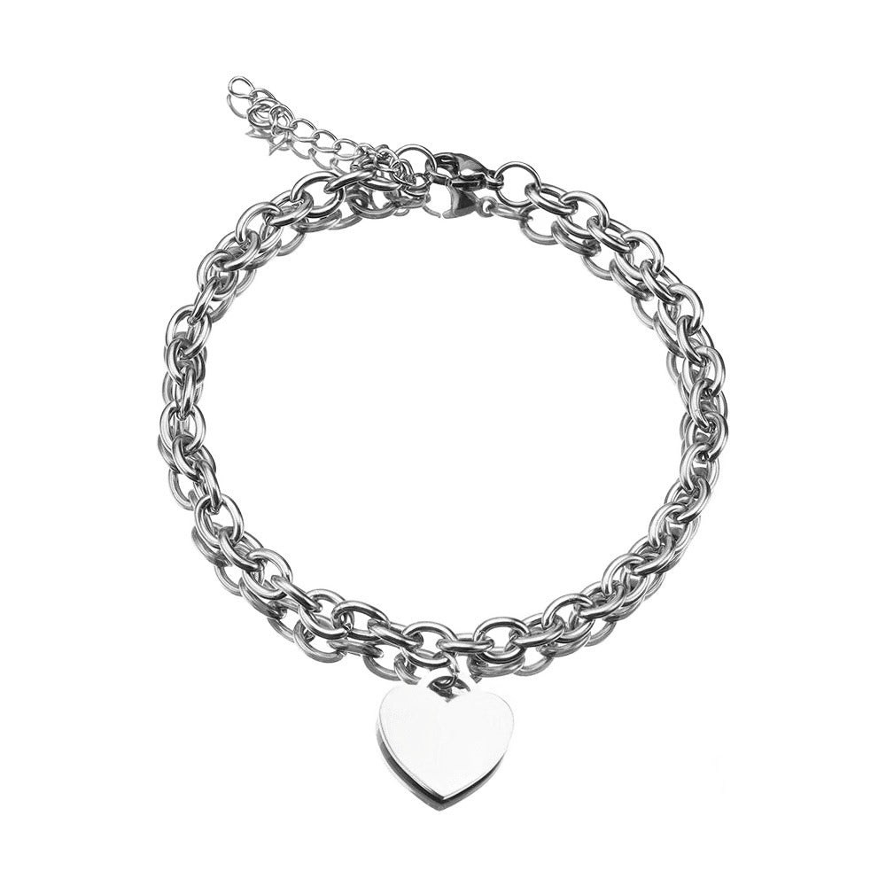 Simple 18k Gold Stainless Steel Golden Heart Engraved Bracelet