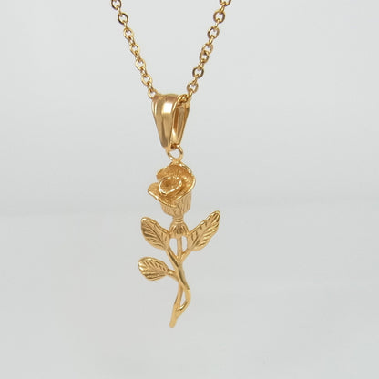 Gold Rose & Cross Pendant Necklace – Stainless Steel – view 6