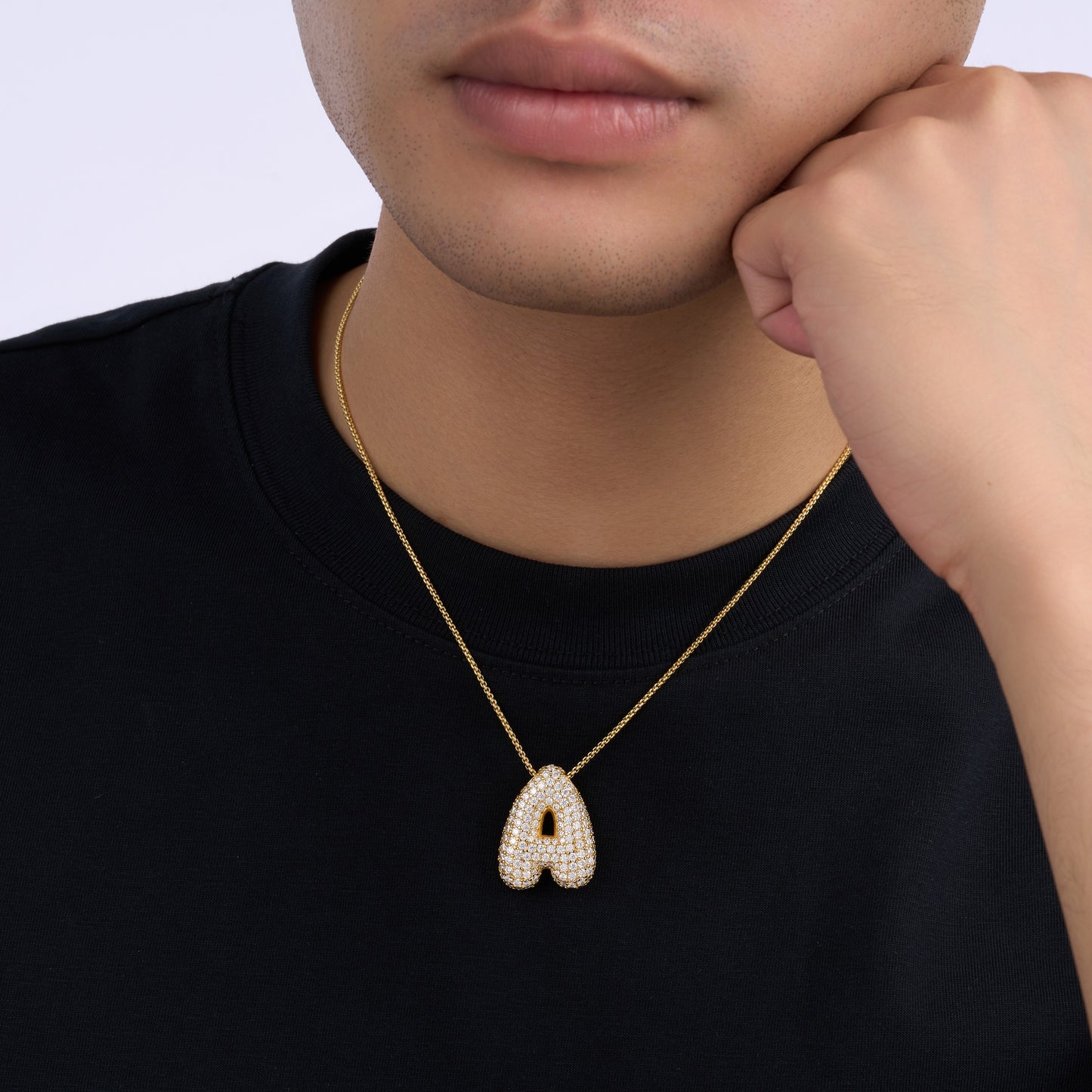 Bubble Letter Initial Necklace – S925 Gold, Moissanite A-Z – view 5