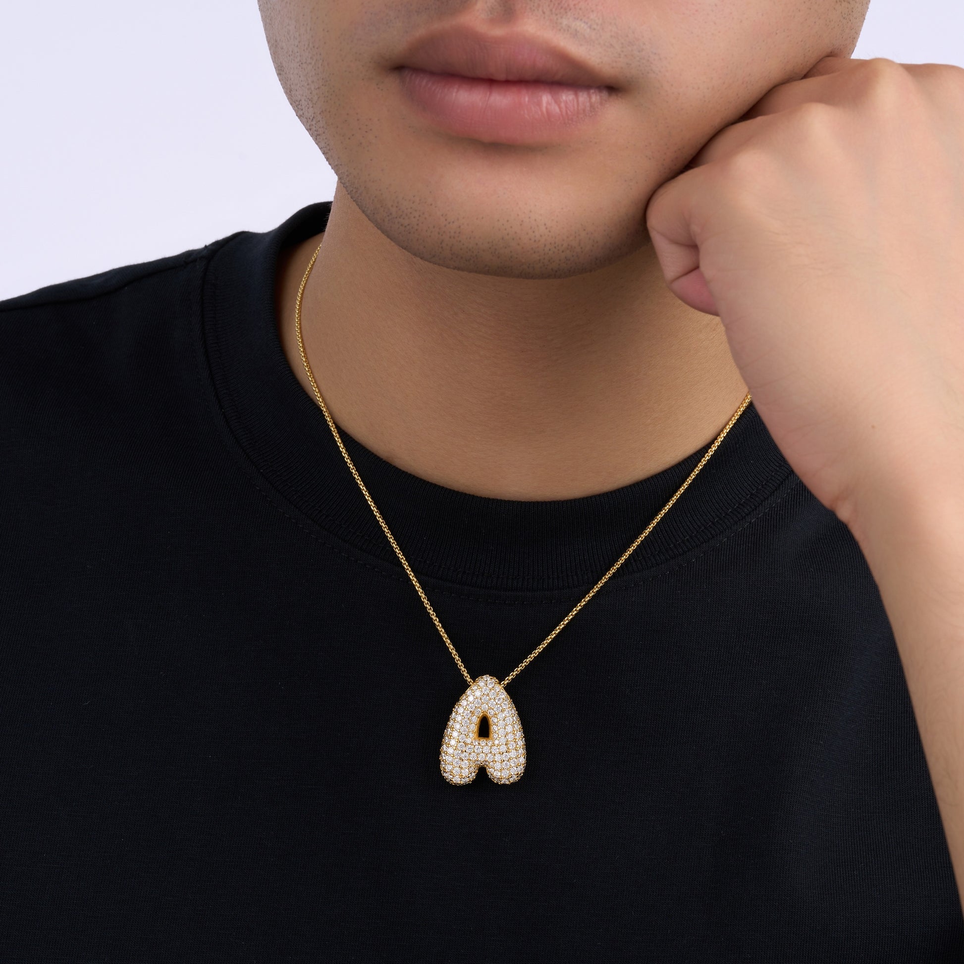 Bubble Letter Initial Necklace – S925 Gold, Moissanite A-Z – view 5