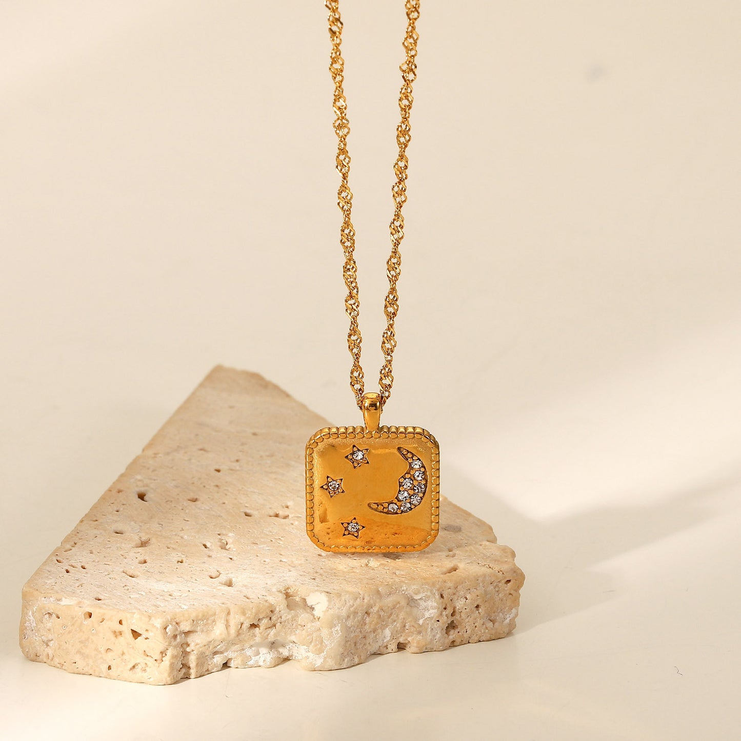 Titanium Steel Necklace 18K Gold Plating Square Tag – view 5
