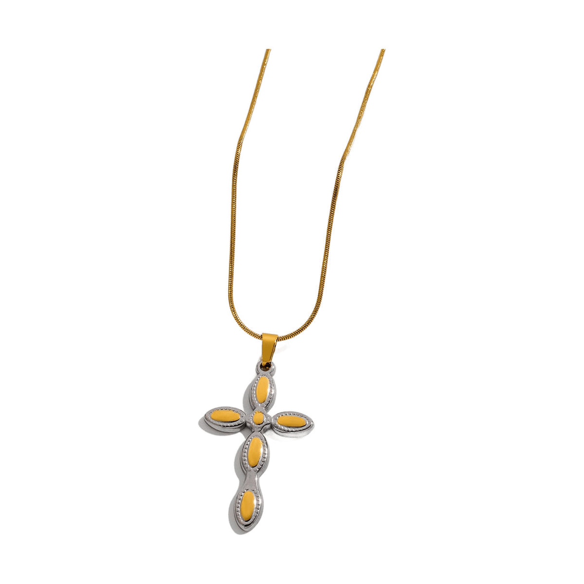Stainless Steel Double-color Cross Pendant Necklace
