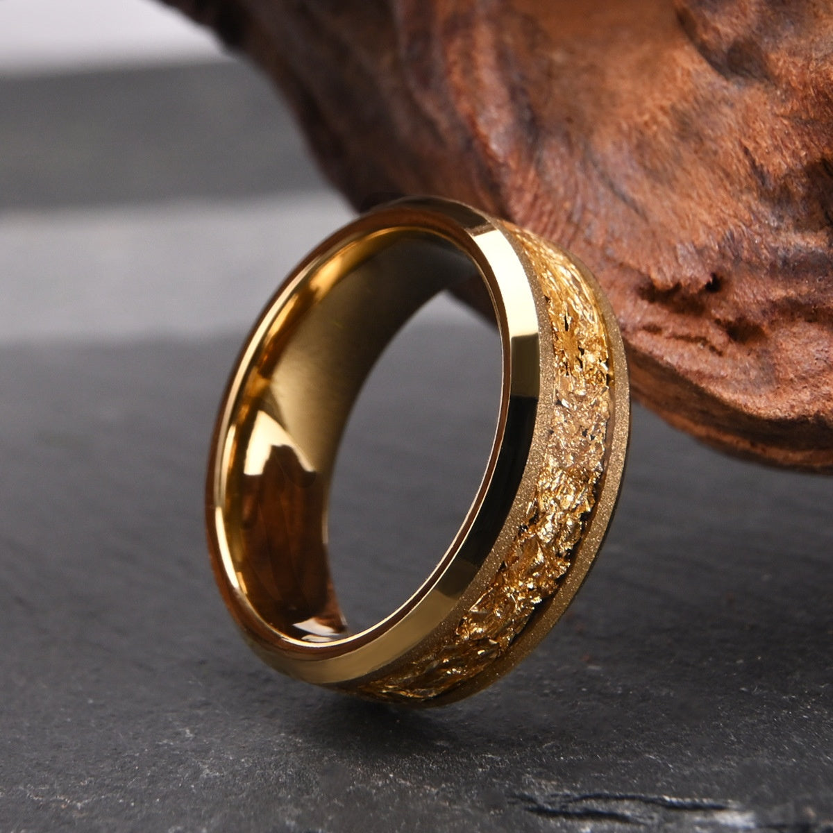 8mm Tungsten Steel Gold Sandblasting Electric Gold Ring – view 5