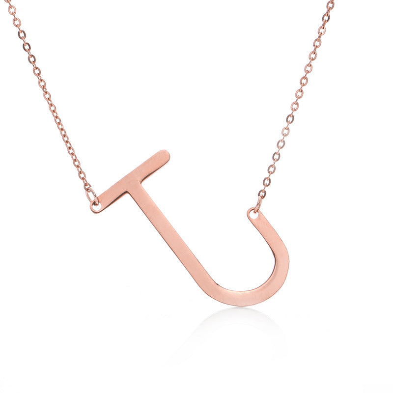 Fabulous Rose Gold Plated Stainless Steel Initial Letter Pendant Necklace – view 55