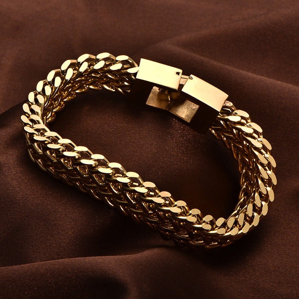 Double Layer Chain Bracelet – Gold Stainless Steel, Unisex – view 4