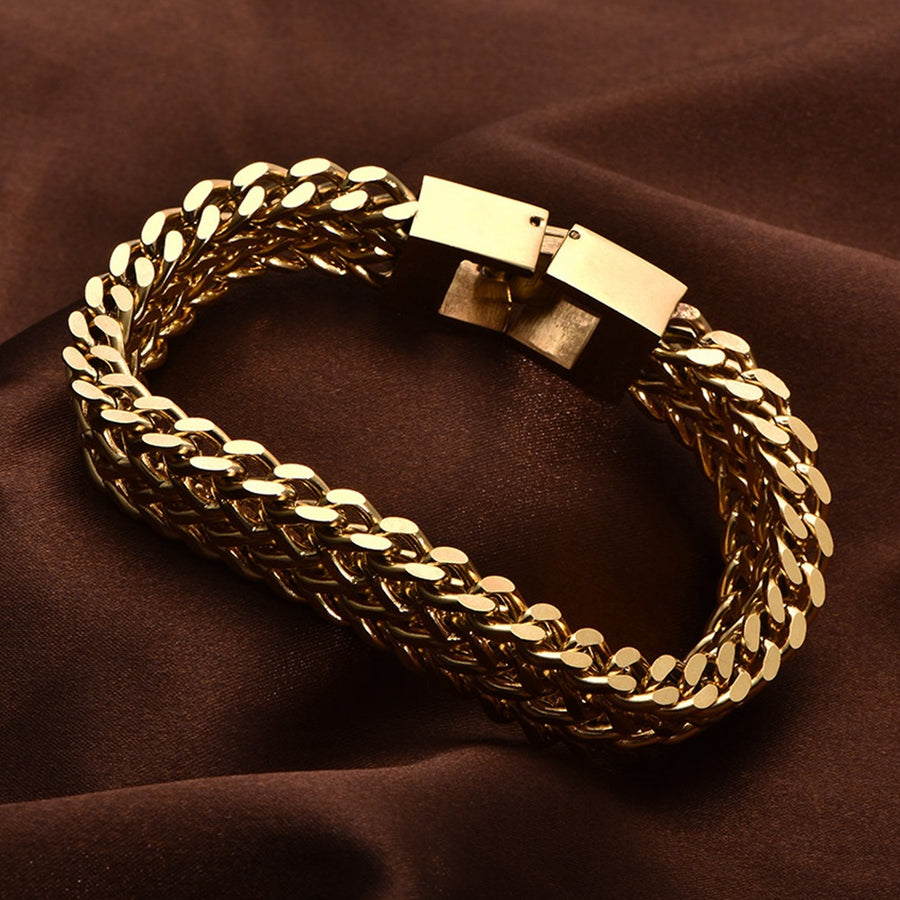 Double Layer Chain Bracelet – Gold Stainless Steel, Unisex – view 4