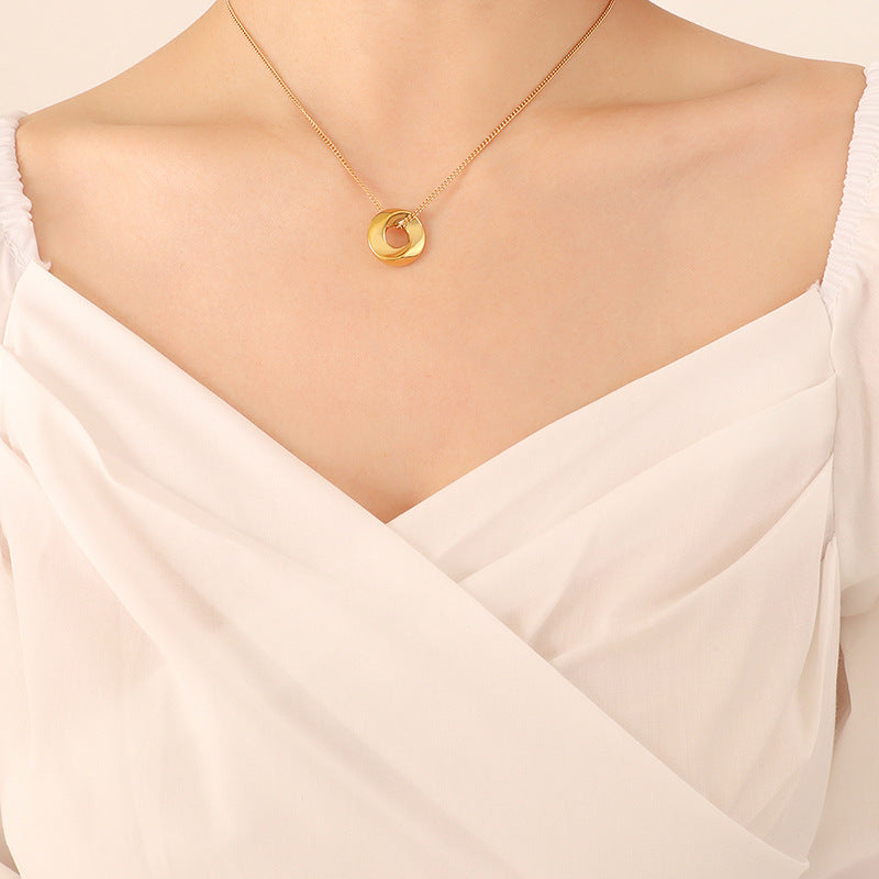 Titanium Steel 18K Gold Plating Geometric Ring Necklace – view 5