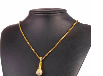 Microphone Pendant Iced Out Necklace – 18K Gold Plated Steel – view 5