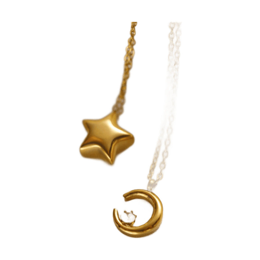 Star or Moon Pendant Necklace – 18K Gold-Plated Titanium Steel