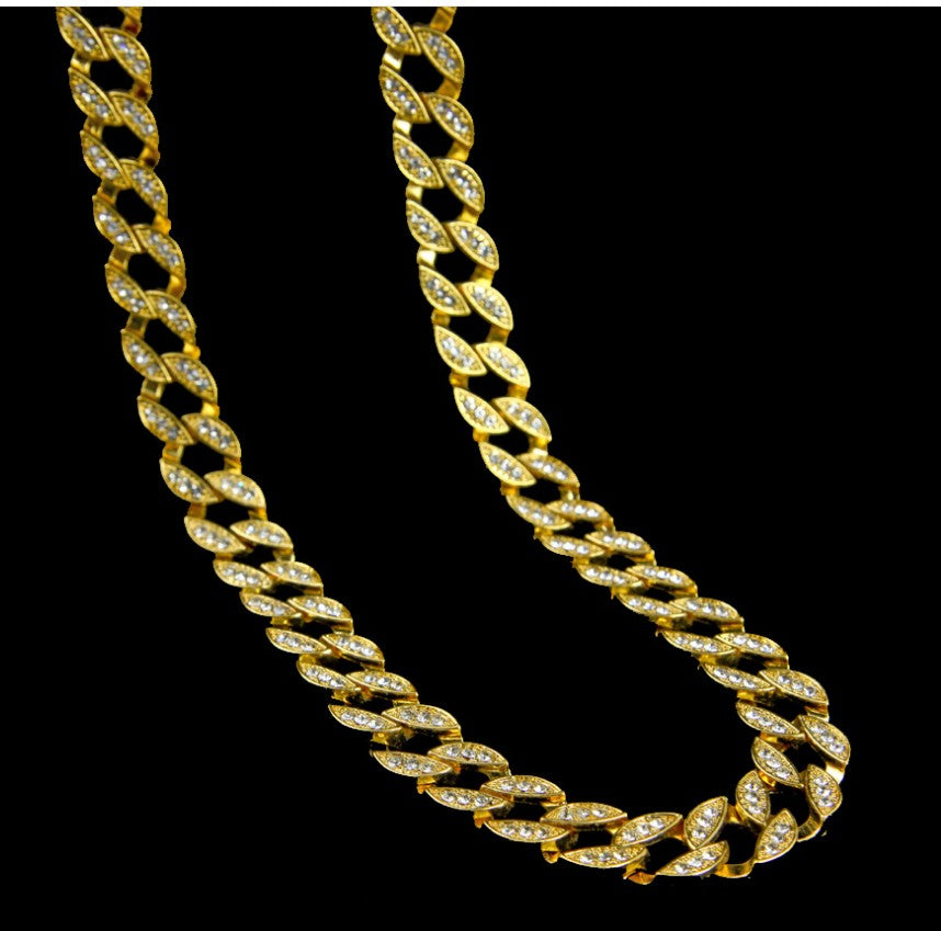 MIAMI CUBAN CHAIN NECKLACE 14K GOLD FINISH ICED OUT FULL STONE – view 4