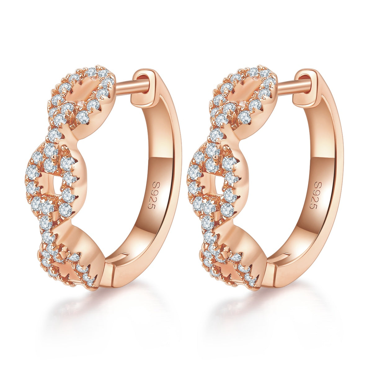 Twisted Chain Link Moissanite Hoops 18mm – S925 Platinum – view 3