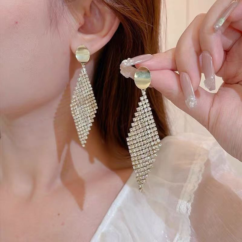 Rhinestone Pave Rhombus Statement Earrings