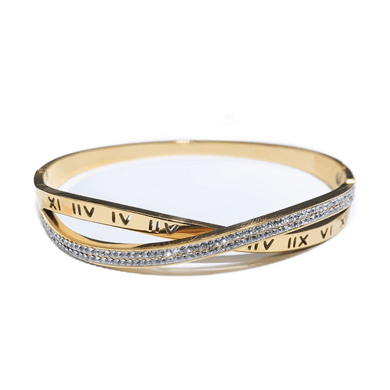 Stone-Set Roman Numeral Cross Bracelet