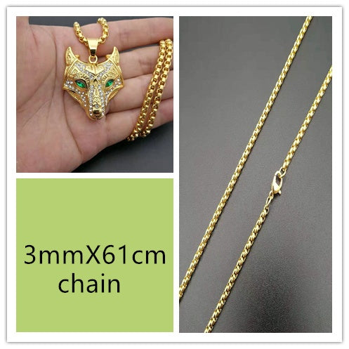 Viking Wolf Head Pendant Necklace – Gold Stainless Steel – view 8