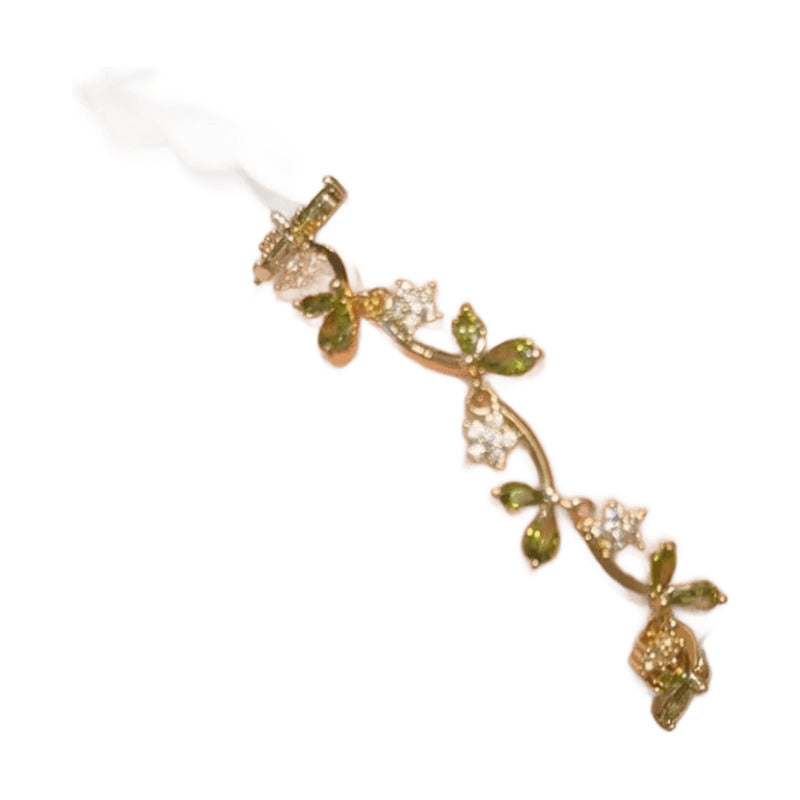 Summer Retro Olive Green Rhinestone Branch And Leaf Bracelet