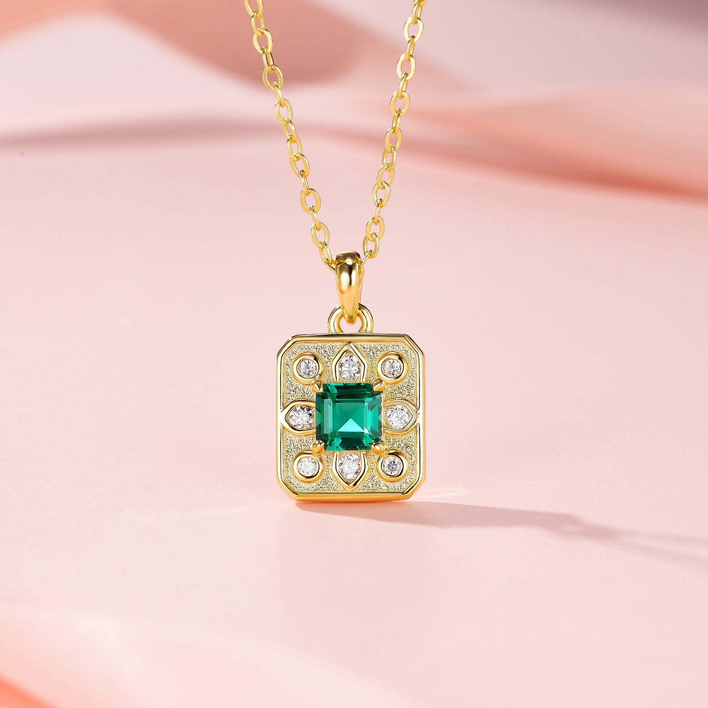 Lab Grown Emerald Octagon Necklace – S925 Gold Plated – view 3