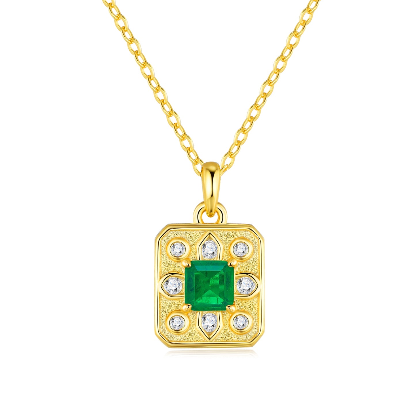 Lab Grown Emerald Octagon Necklace – S925 Gold Plated