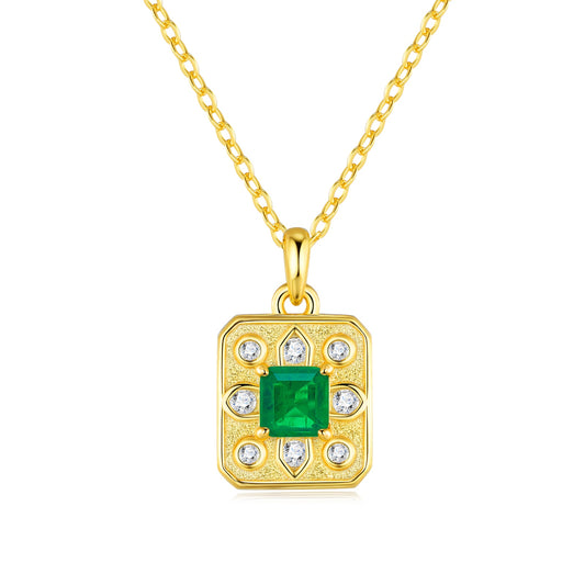 Lab Grown Emerald Octagon Necklace – S925 Gold Plated
