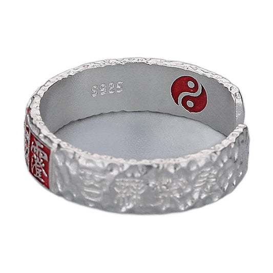 Taoist Talisman-Inspired Ring with Cinnabar – 925 Sterling Silver