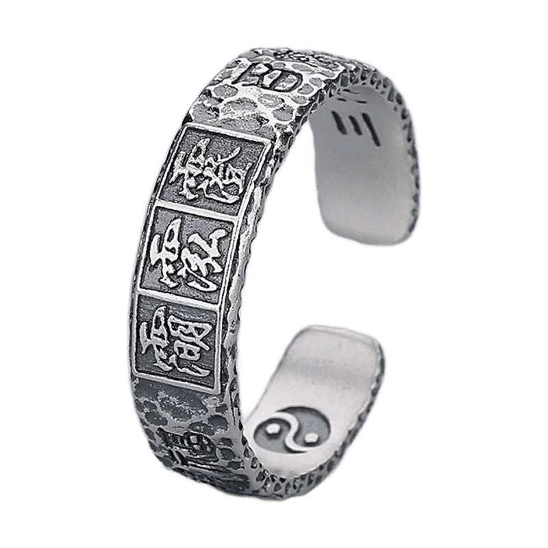 Taoist Talisman-Inspired Ring with Cinnabar – 925 Sterling Silver