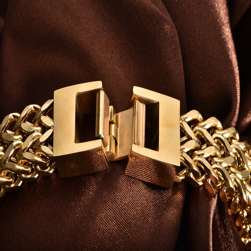 Double Layer Chain Bracelet – Gold Stainless Steel, Unisex – view 5