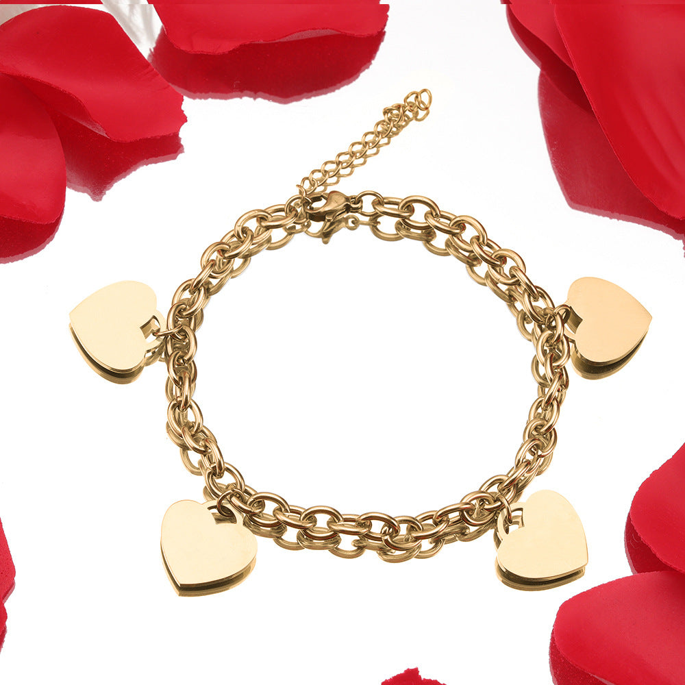 Simple 18k Gold Stainless Steel Golden Heart Engraved Bracelet – view 4
