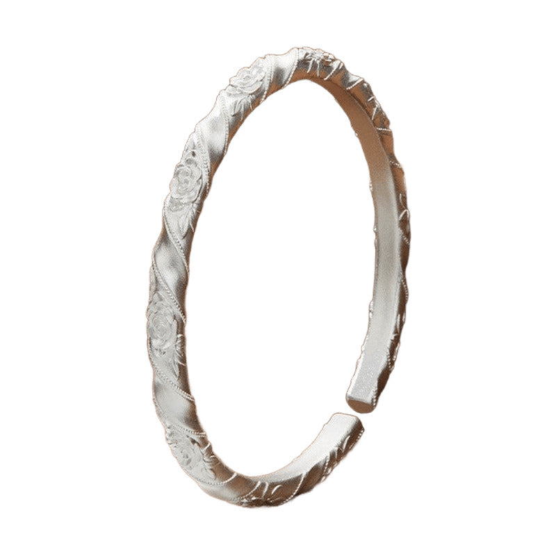 Twisted Rose Open Cuff Bangle – 925 Sterling Silver