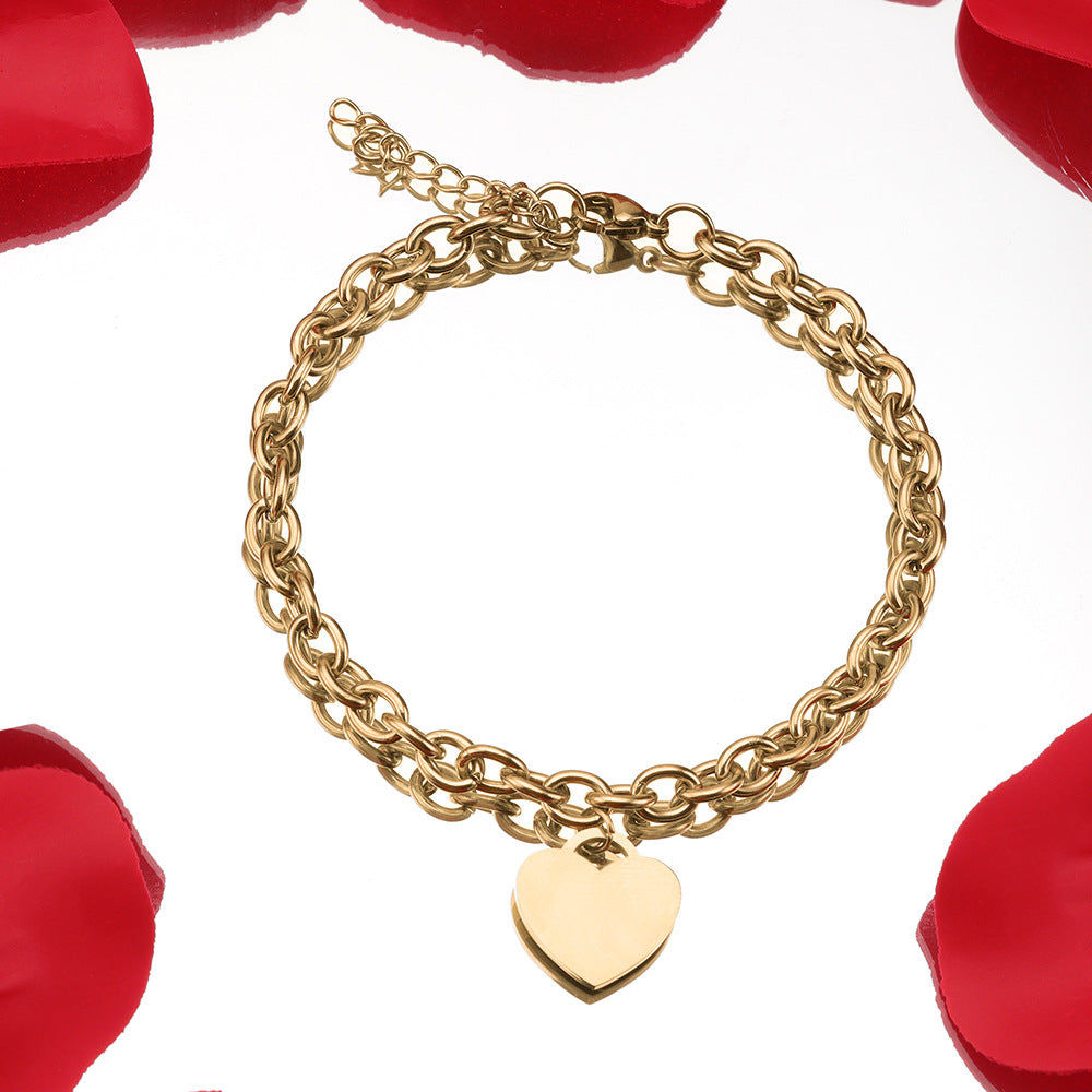 Simple 18k Gold Stainless Steel Golden Heart Engraved Bracelet – view 10