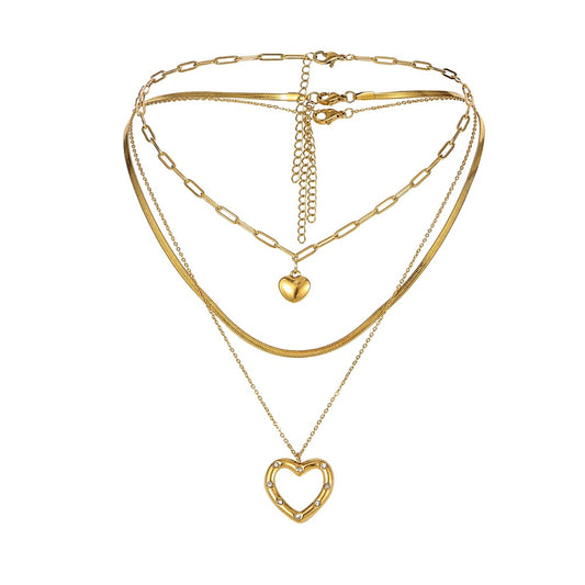 New Multilayer Necklace Stainless Steel Gold Love Snake Bone Chain