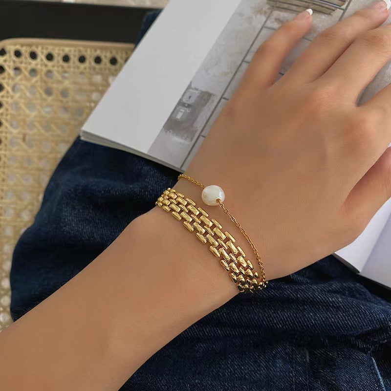 Titanium Steel 18K Gold Plating Woven Bracelet Necklace – view 3