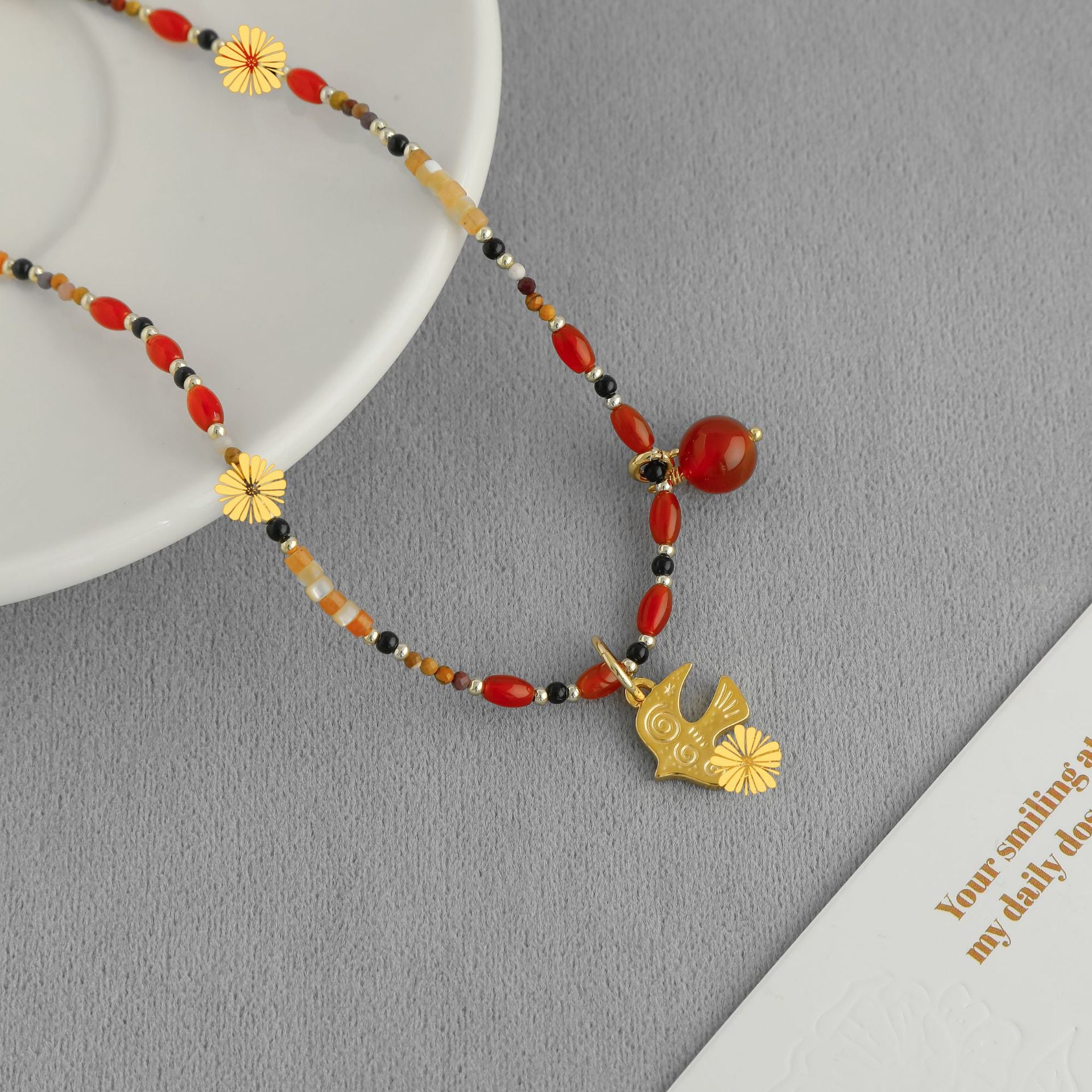 Bird Necklace With Natural Stone – Chinese Style Minimalist – view 2