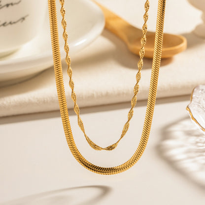 18K Gold Stainless Steel Double Twisted Chain Necklace – view 2