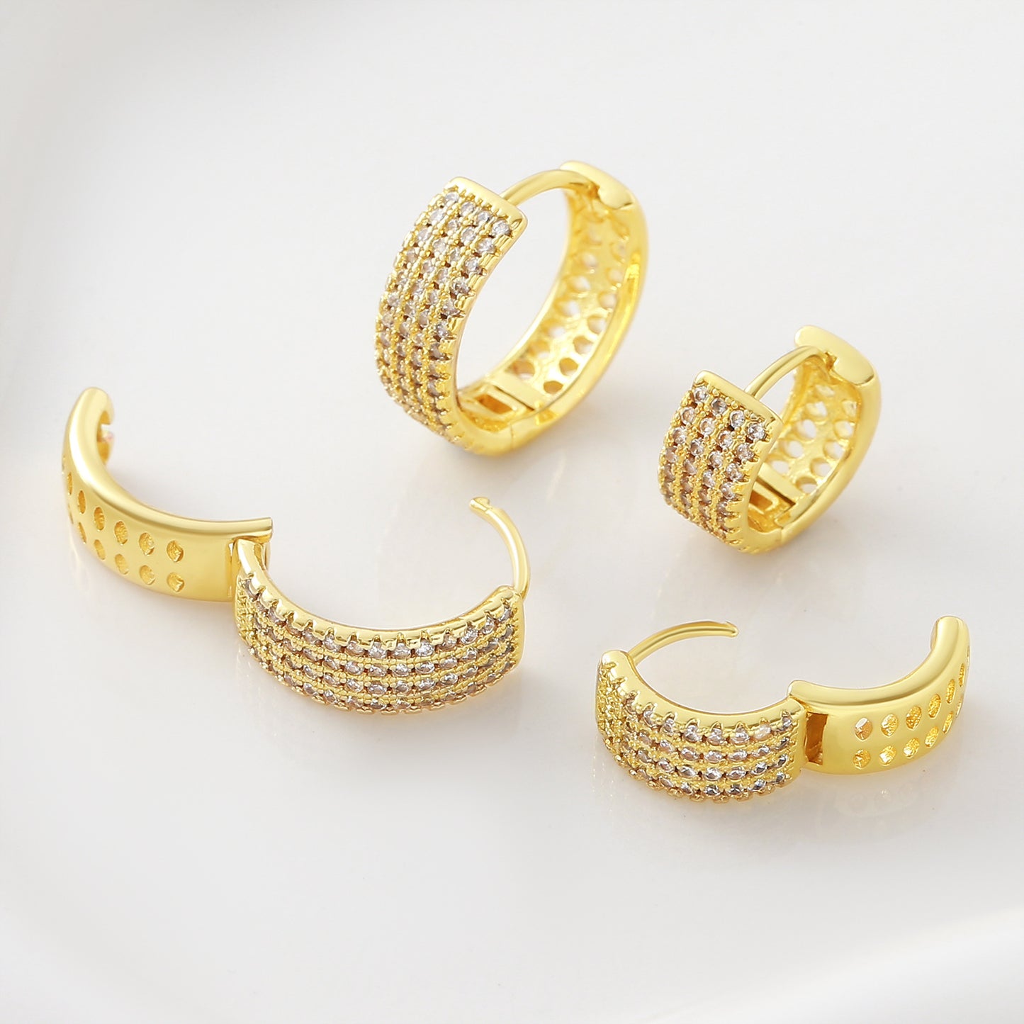 Geometric Wide Hoop Earrings – Gold Plated, Zircon Inlay – view 4