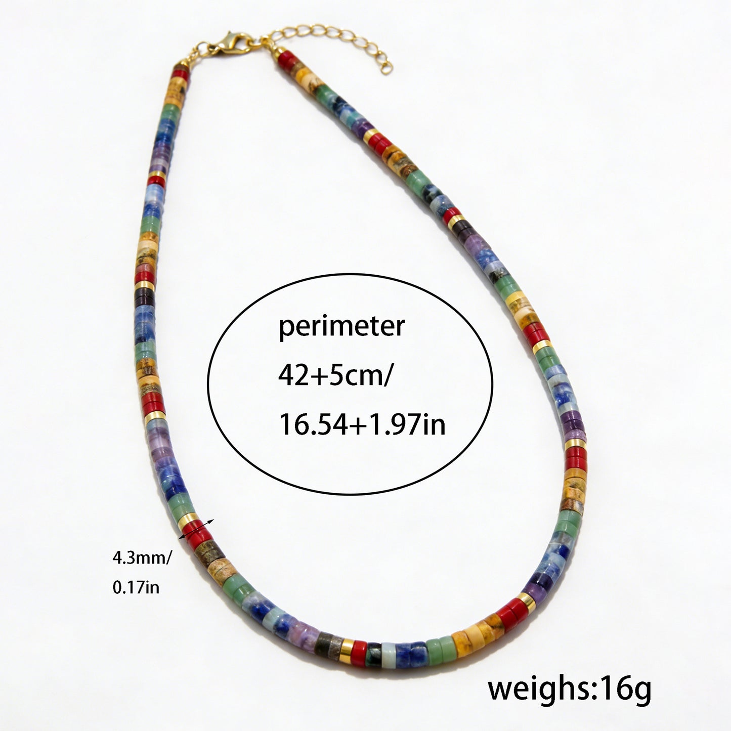 7 Chakra Heishi Bead Choker – Natural Stone, Boho – view 2