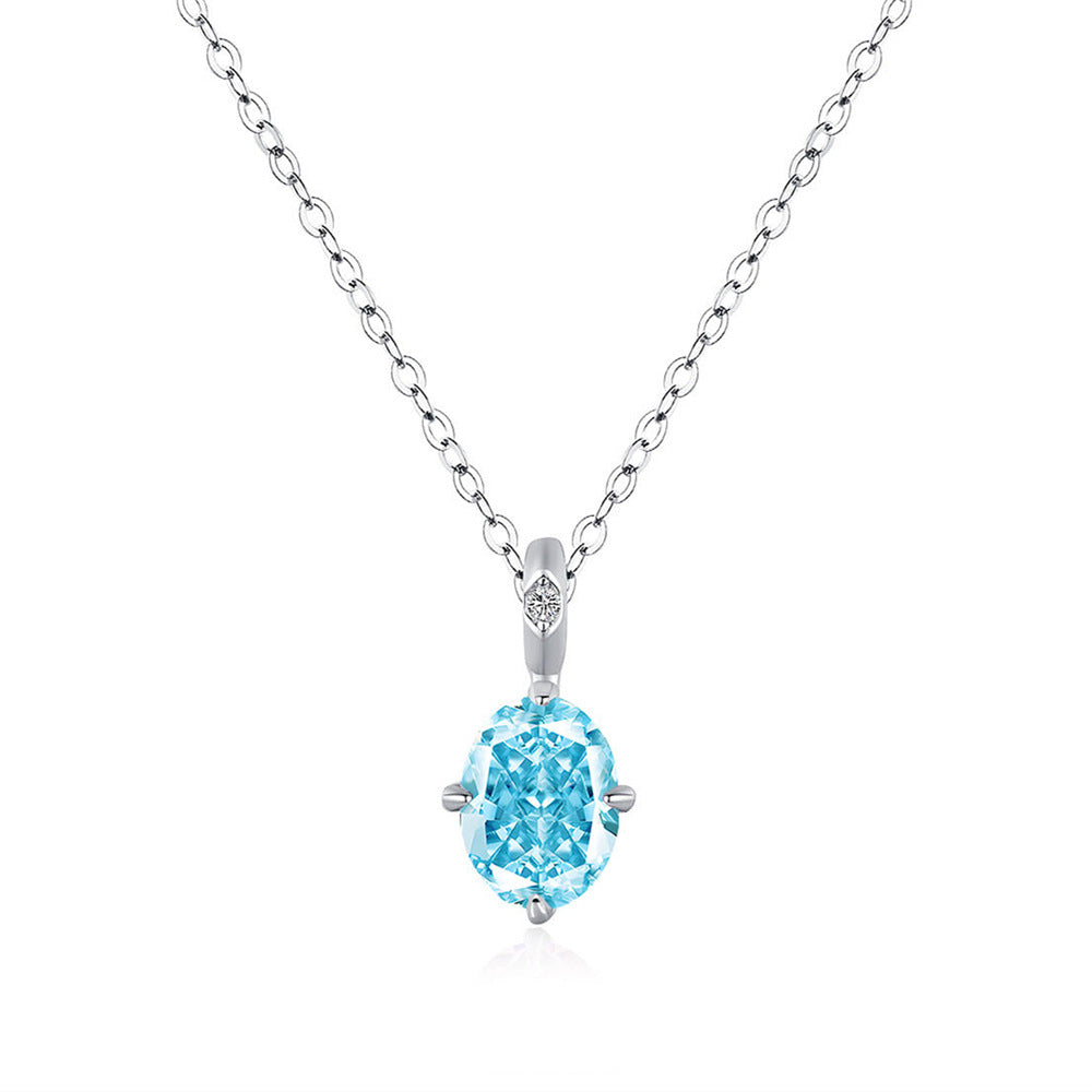 Silver Mint Green Egg Shaped Colored Diamond Clavicle Necklace For Women – view 7