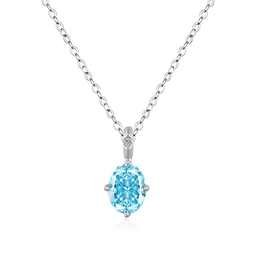 Silver Mint Green Egg Shaped Colored Diamond Clavicle Necklace – view 7