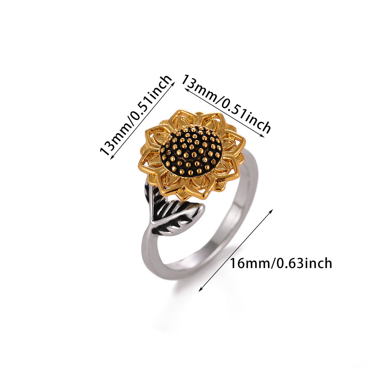 18K Gold Plated Anti-anxiety Ring Rotatable Full Gem Flower Finger Decor – view 3