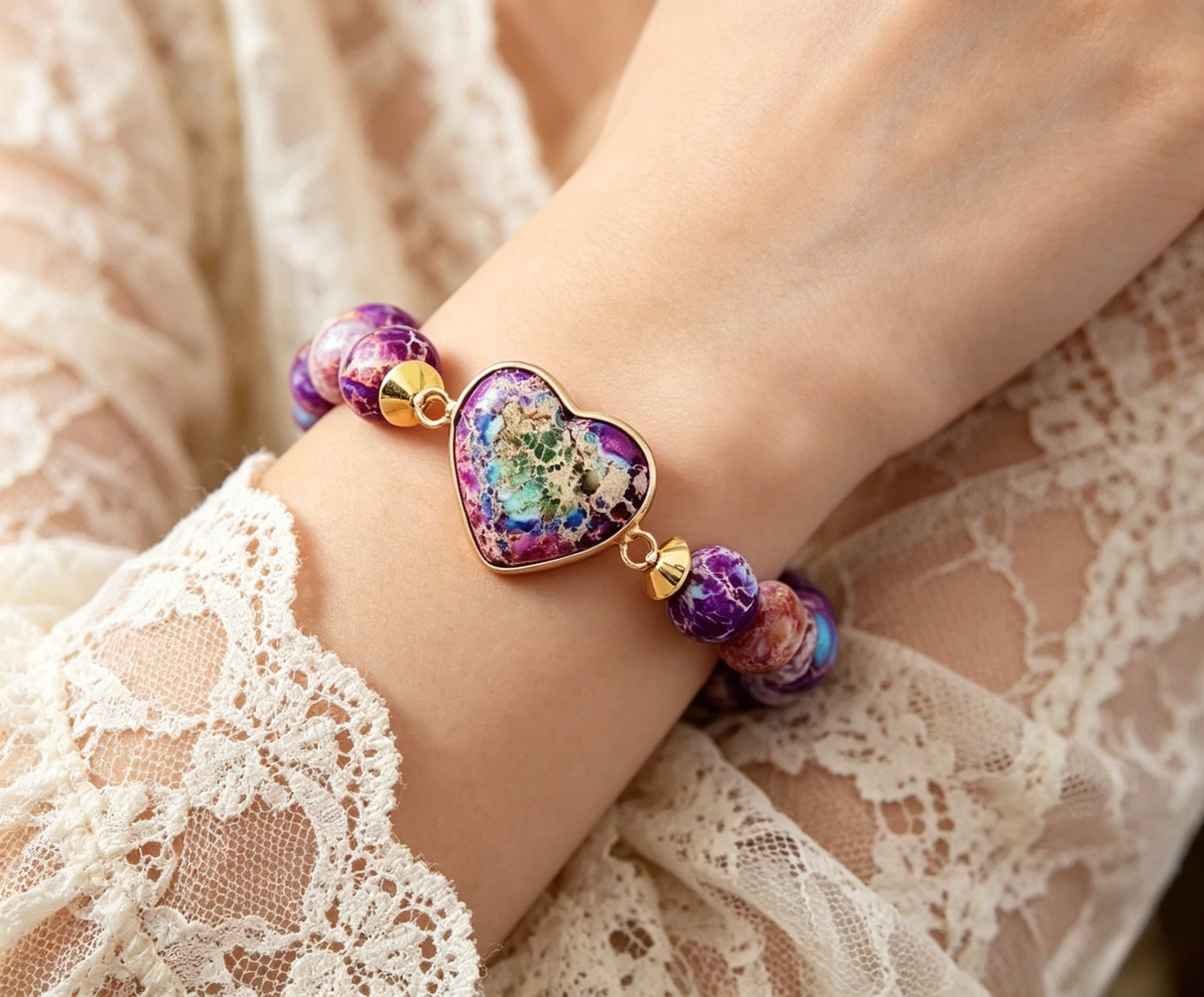 Heart Double-Layer Woven Bracelet – Natural Stone, Adjustable – view 6