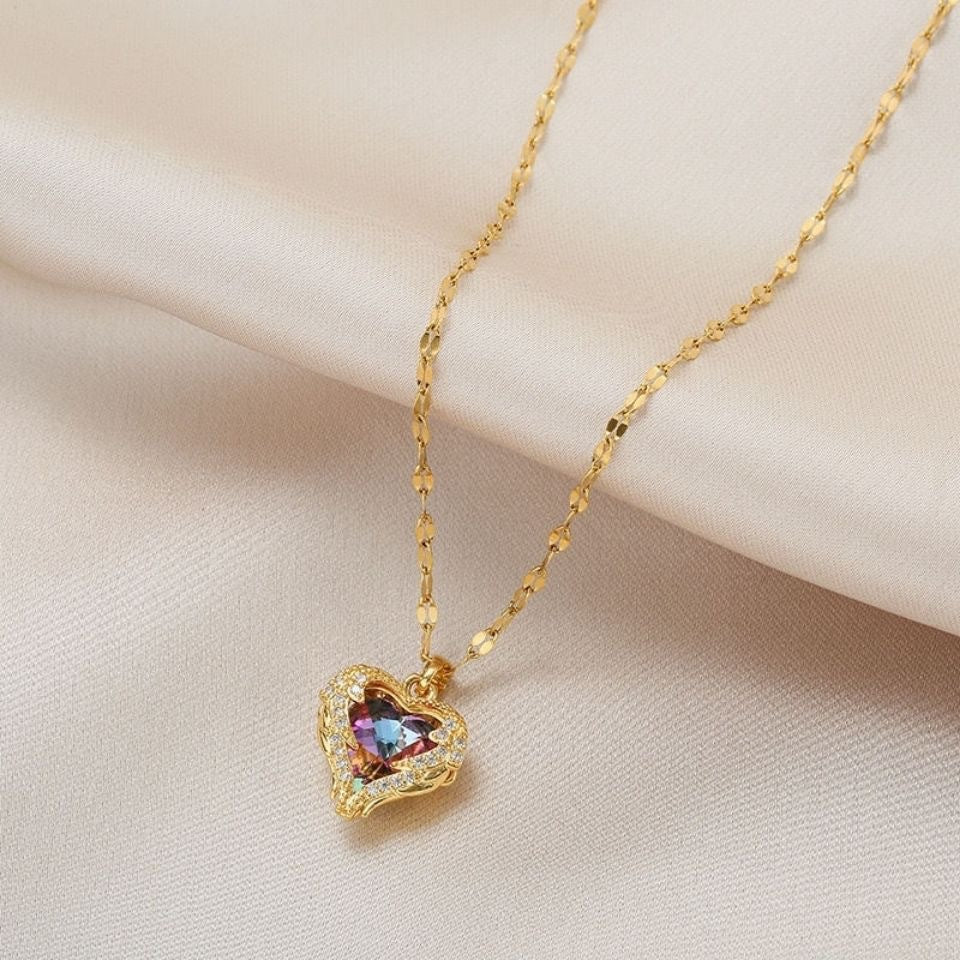 Ocean Heart Colorful Water-Gold Pendant Necklace For Women High-End Style – view 4