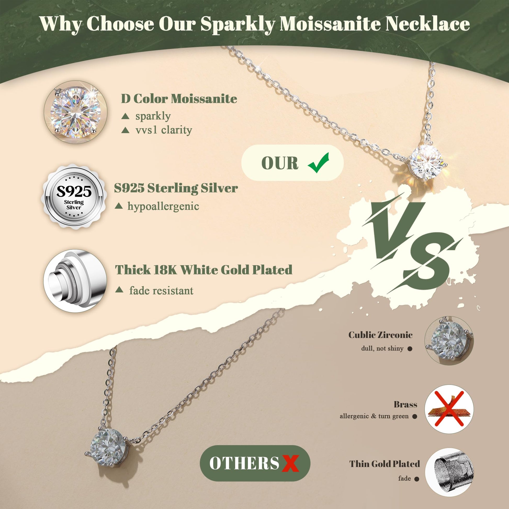 Moissanite Layered Choker Necklace – 925 Silver, White Gold Plated – view 2